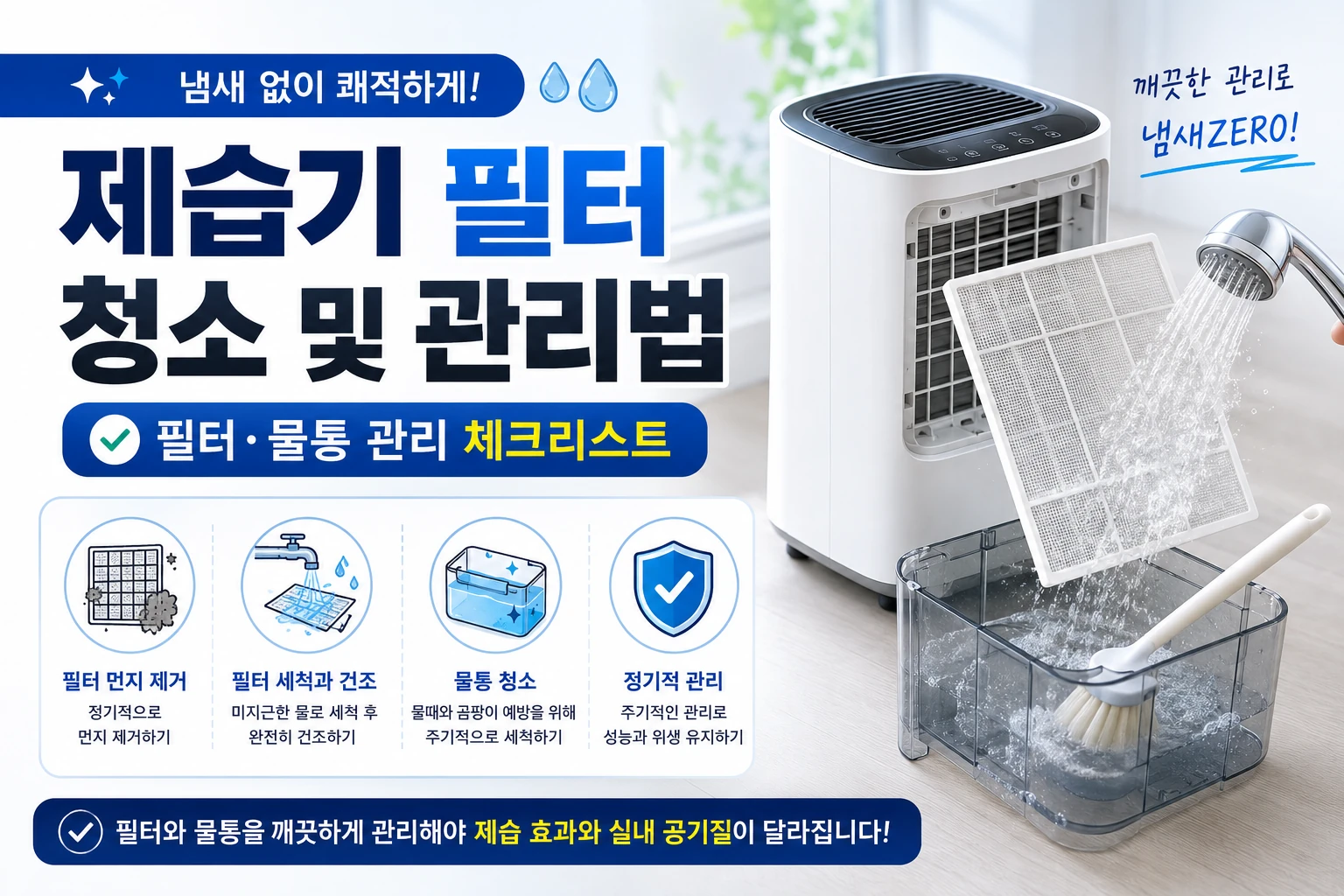제습기 필터 청소 및 관리법｜냄새 없이 쓰는 필터·물통 관리 체크리스트